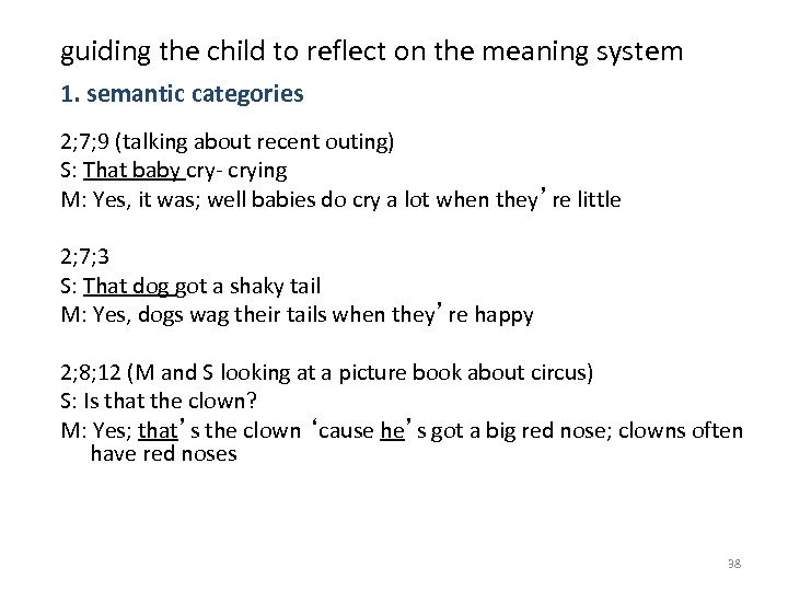 guiding the child to reflect on the meaning system 1. semantic categories 2; 7;