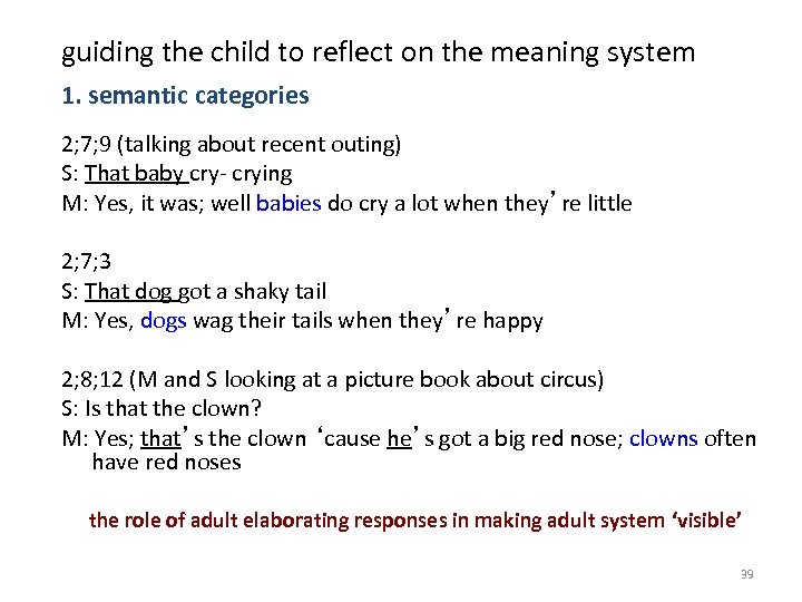 guiding the child to reflect on the meaning system 1. semantic categories 2; 7;