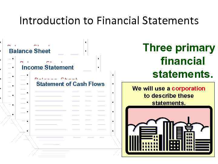 Introduction to Financial Statements Balance Sheet Income Statement of Cash Flows Mc. Graw-Hill/Irwin Three