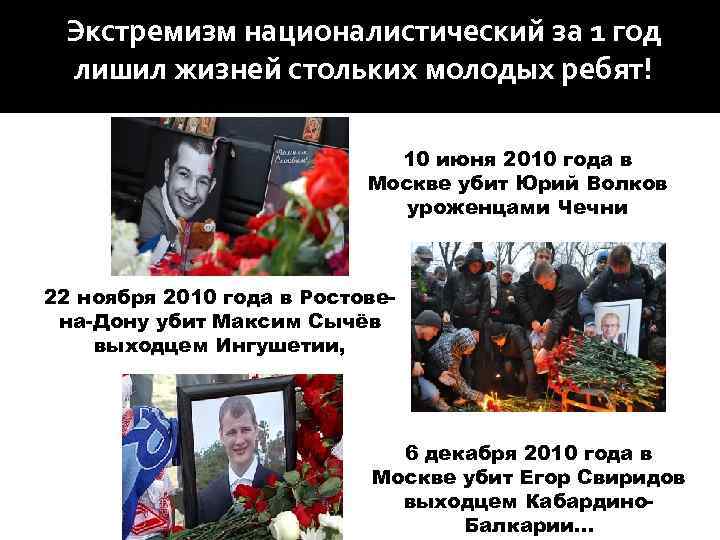 Экстремизм националистический за 1 год лишил жизней стольких молодых ребят! 10 июня 2010 года