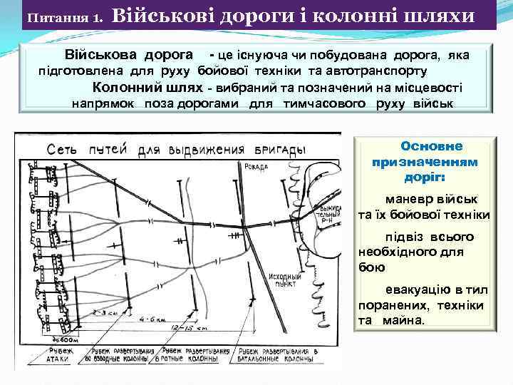 Питання 1. Військові дороги і колонні шляхи Військова дорога це існуюча чи побудована дорога,