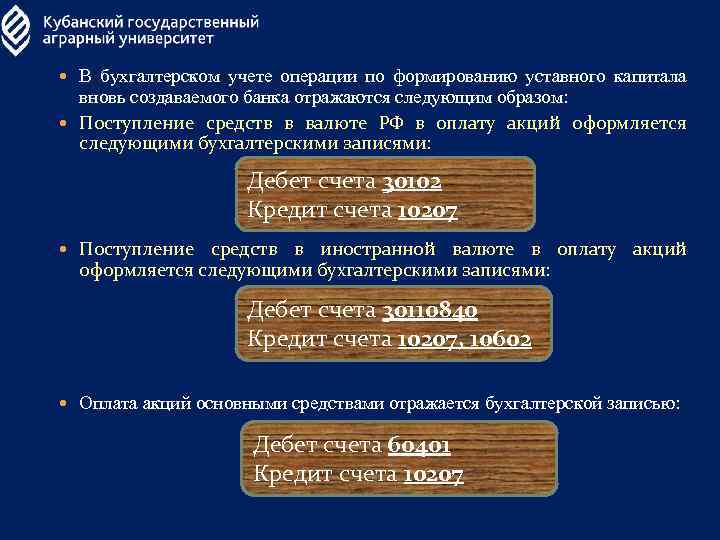  В бухгалтерском учете операции по формированию уставного капитала вновь создаваемого банка отражаются следующим