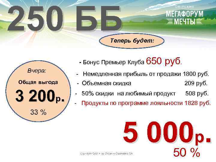 250 ББ Теперь будет: - Бонус Премьер Клуба Вчера: Общая выгода 3 200 р.