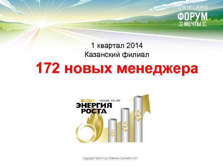 1 квартал 2014 Казанский филиал 172 новых менеджера Copyright © 2014 by Oriflame Cosmetics