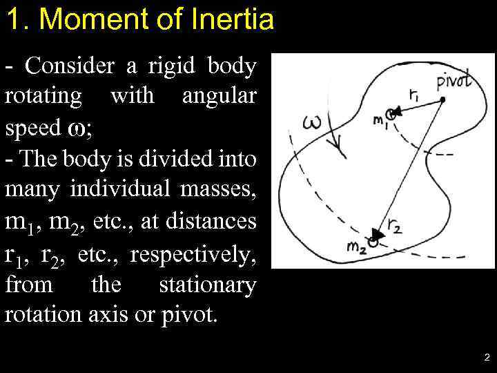 1. Moment of Inertia - Consider a rigid body rotating with angular speed ω;