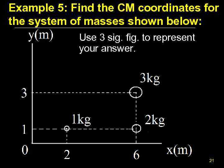 Example 5: Find the CM coordinates for the system of masses shown below: Use