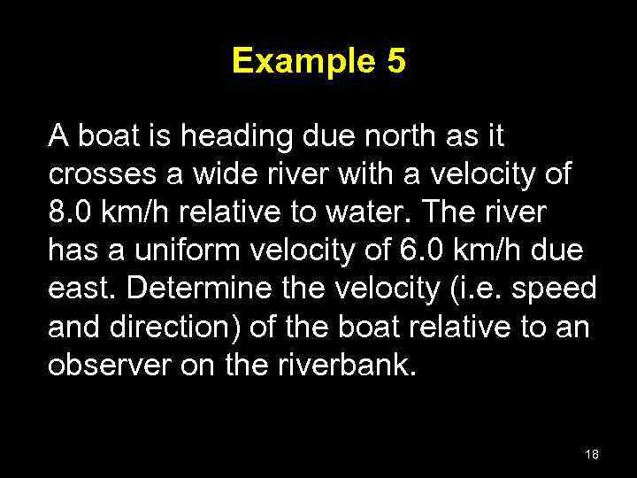 Example 5 A boat is heading due north as it crosses a wide river