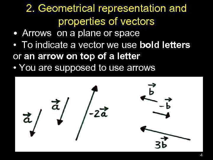 2. Geometrical representation and properties of vectors • Arrows on a plane or space
