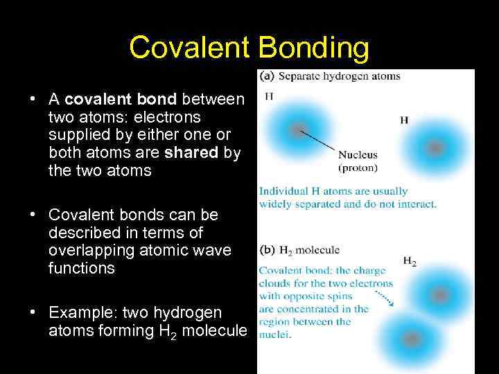 Covalent Bonding • A covalent bond between two atoms: electrons supplied by either one