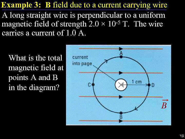 Example 3: B field due to a current carrying wire A long straight wire