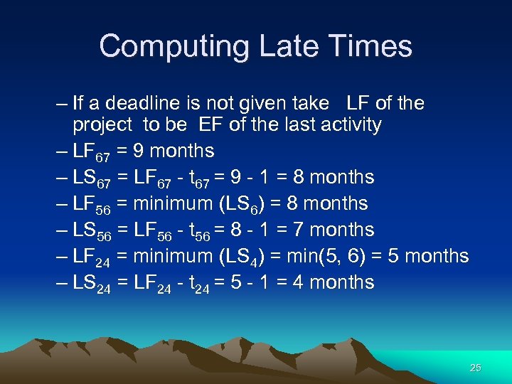 Computing Late Times – If a deadline is not given take LF of the