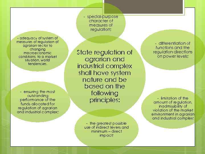 - special-purpose character of measures of regulation; - adequacy of system of measures of