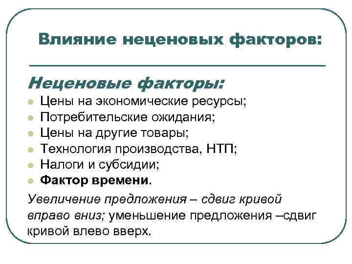 План неценовые факторы спроса и предложения в условиях рынка