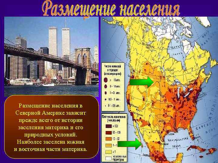 Размещение населения в Северной Америке зависит прежде всего от истории заселения материка и его