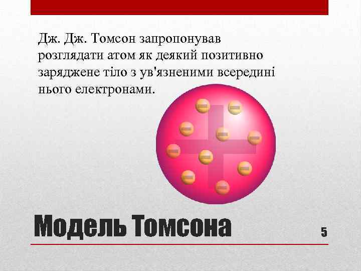 Дж. Томсон запропонував розглядати атом як деякий позитивно заряджене тіло з ув'язненими всередині нього