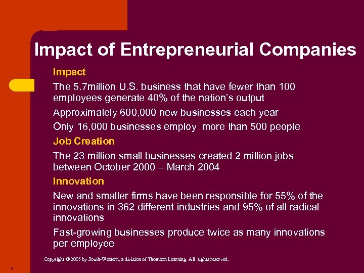 Impact of Entrepreneurial Companies ● ● ● ● ● Impact The 5. 7 million