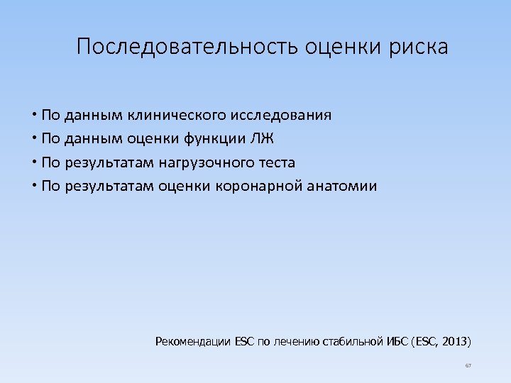 Последовательность оценки риска По данным клинического исследования По данным оценки функции ЛЖ По результатам