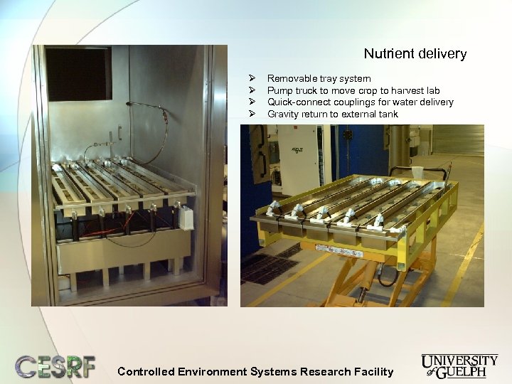 Nutrient delivery Ø Ø Removable tray system Pump truck to move crop to harvest