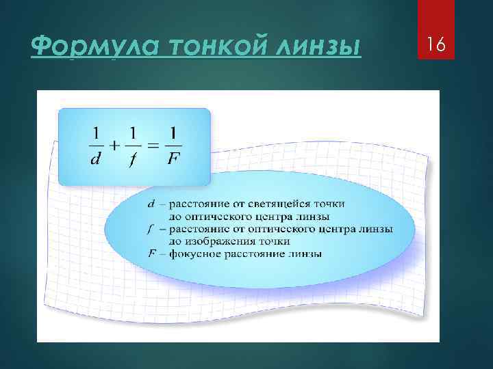 Формула тонкой линзы 16 