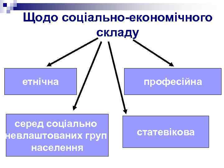 Щодо соціально-економічного складу етнічна серед соціально невлаштованих груп населення професійна статевiкова 