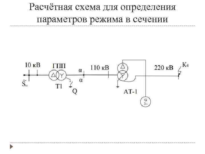 Расчётная схема для определения параметров режима в сечении 
