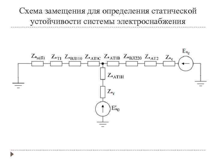 Схема замещения для определения статической устойчивости системы электроснабжения 