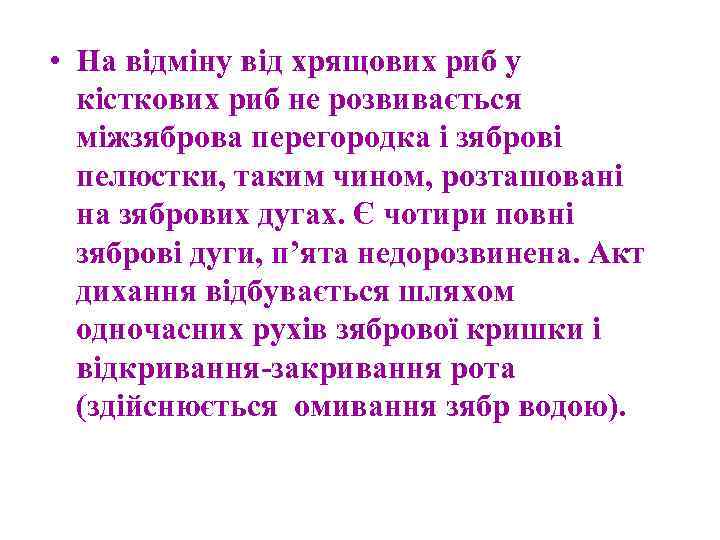  • На відміну від хрящових риб у кісткових риб не розвивається міжзяброва перегородка