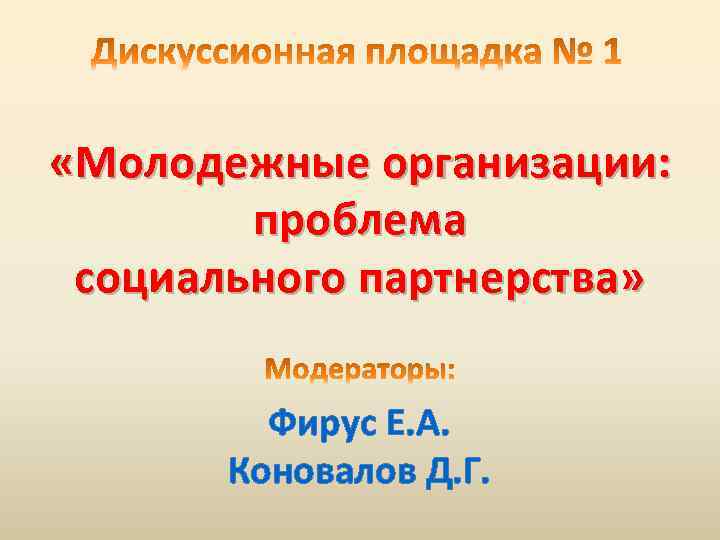 «Молодежные организации: проблема социального партнерства» Фирус Е. А. Коновалов Д. Г. 