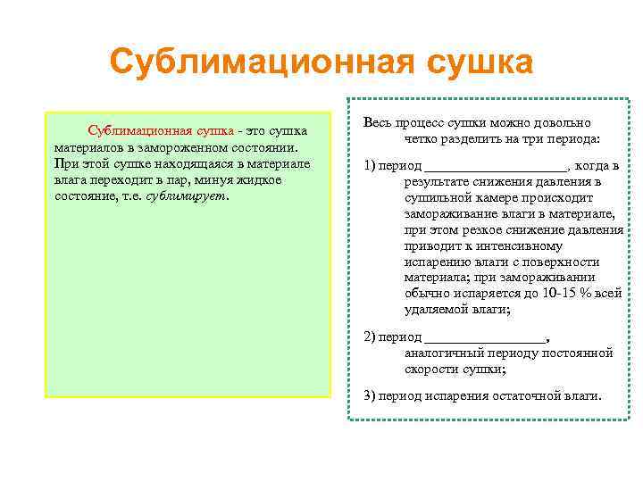 Сублимационная сушка - это сушка материалов в замороженном состоянии. При этой сушке находящаяся в