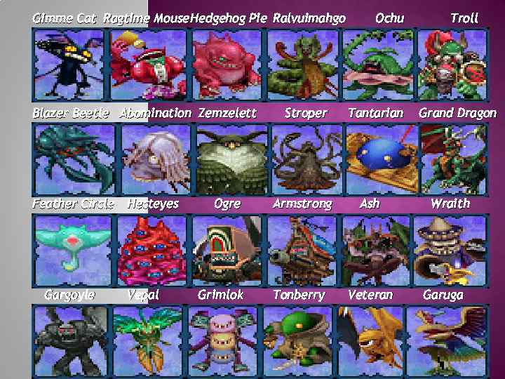 Gimme Cat Ragtime Mouse Hedgehog Pie Ralvuimahgo Blazer Beetle Abomination Zemzelett Feather Circle Gargoyle