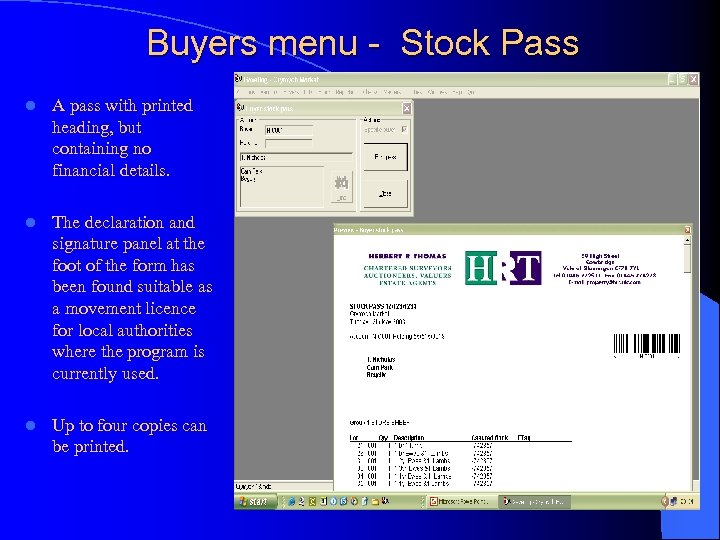 Buyers menu - Stock Pass l A pass with printed heading, but containing no