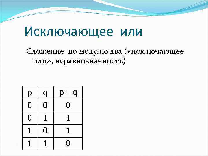 Исключающее или. Функции алгебры логики. Сложение по модулю 2.. Сумма по модулю 2 таблица истинности. Сложение по модулю 2 таблица истинности. Неравнозначность таблица истинности.