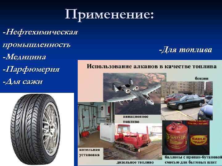 Применение: -Нефтехимическая промышленность -Медицина -Парфюмерия -Для сажи -Для топлива 