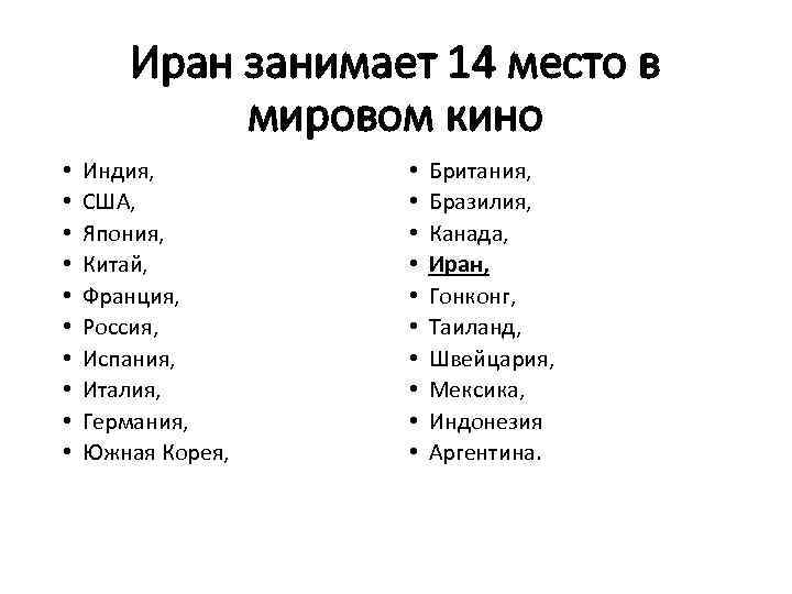 Иран занимает 14 место в мировом кино • • • Индия, США, Япония, Китай,