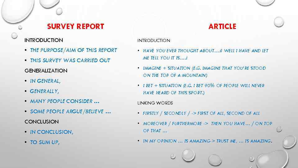 SURVEY REPORT ARTICLE INTRODUCTION • THE PURPOSE/AIM OF THIS REPORT • HAVE YOU EVER