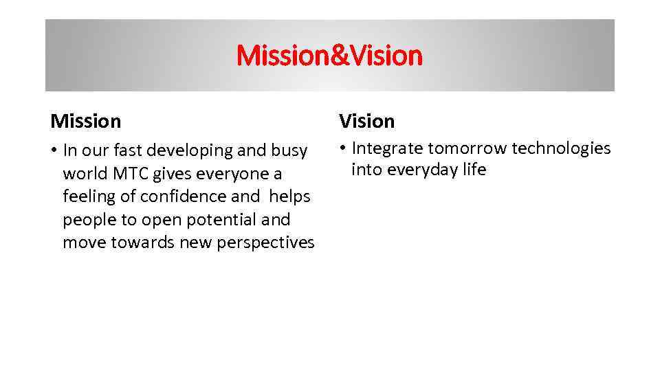 Mission&Vision Mission Vision • In our fast developing and busy • Integrate tomorrow technologies