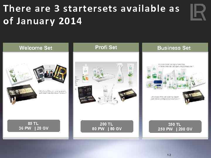 There are 3 startersets available as of January 2014 Welcome Set 85 TL 36