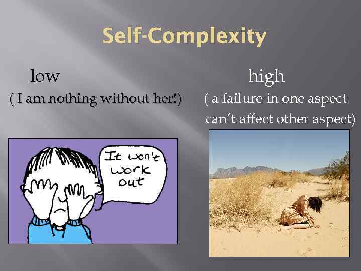 Self-Complexity low ( I am nothing without her!) high ( a failure in one