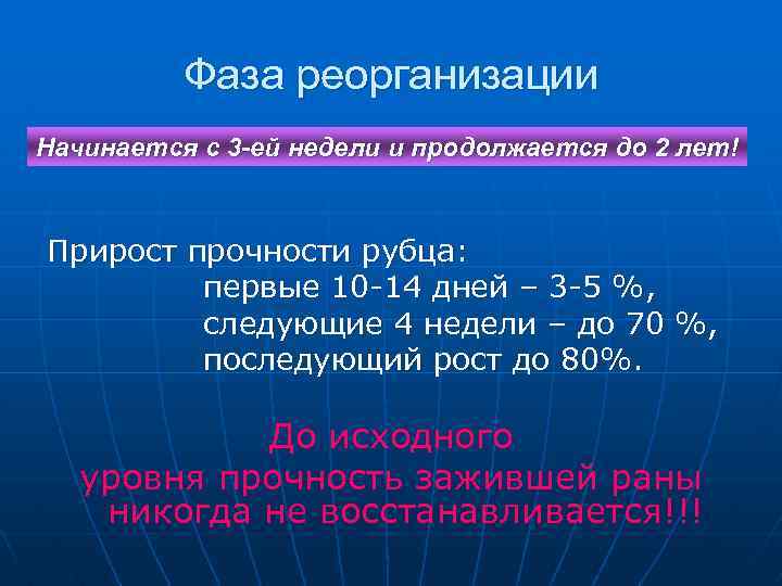 Фаза реорганизации Начинается с 3 -ей недели и продолжается до 2 лет! Прирост прочности