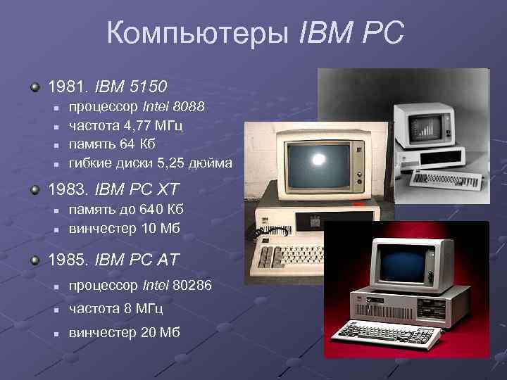 Компьютеры IBM PC 1981. IBM 5150 n n процессор Intel 8088 частота 4, 77