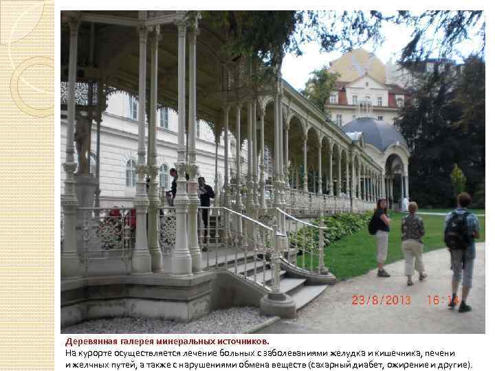 Деревянная галерея минеральных источников. На курорте осуществляется лечение больных с заболеваниями желудка и кишечника,