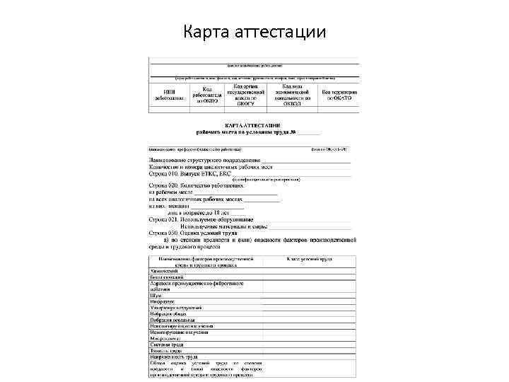 Карта аттестации рабочего места по условиям труда образец заполнения пример