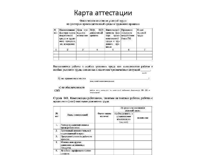 Карта аттестации рабочего места образец заполнения