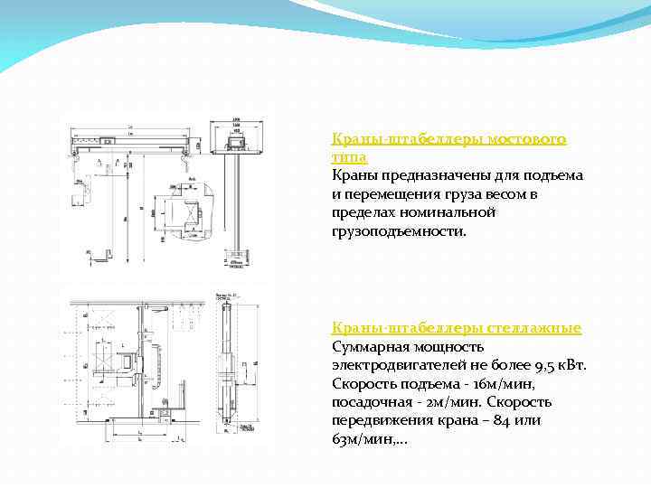 Краны-штабеллеры мостового типа Краны предназначены для подъема и перемещения груза весом в пределах номинальной