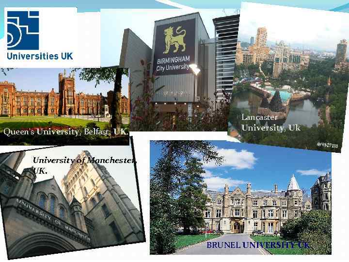 Queen's University, Belfast, UK. Lancaster University, Uk University of Manchester, UK. BRUNEL UNIVERSITY UK.