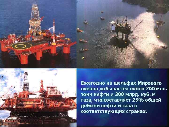 Ежегодно на шельфах Мирового океана добывается около 700 млн. тонн нефти и 300 млрд.