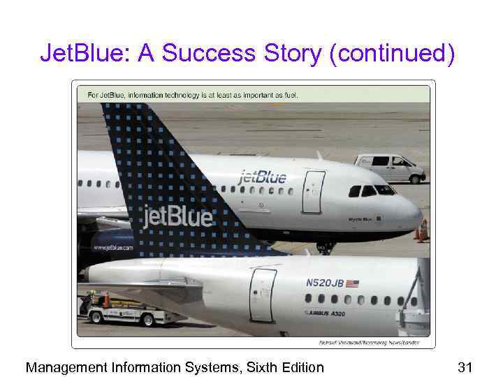 Jet. Blue: A Success Story (continued) Management Information Systems, Sixth Edition 31 