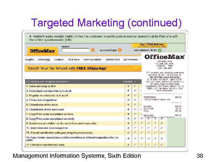 Targeted Marketing (continued) Management Information Systems, Sixth Edition 38 