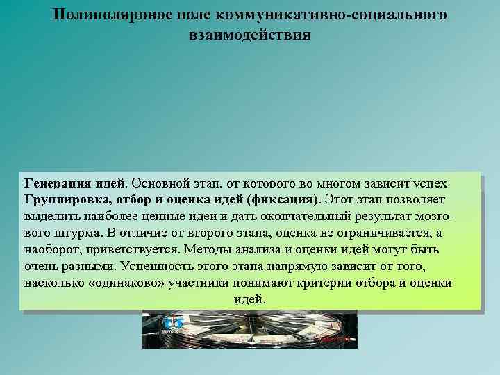 Полиполяроное поле коммуникативно-социального взаимодействия Генерация идей. Основной этап, от которого во многом зависит успех