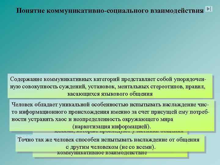 Понятие коммуникативно-социального взаимодействия Содержание коммуникативных категорий представляет собой упорядоченную совокупность суждений, установок, ментальных стереотипов,